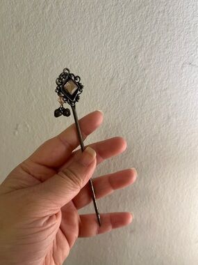 Antique-Style Black Metal Hair Stick with Charms